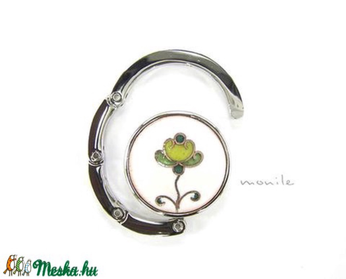 Virágos tűzzománc táskatartó (fehér-zöld) - táska & tok - kulcstartó & táskadísz - táskaakasztó - Meska.hu