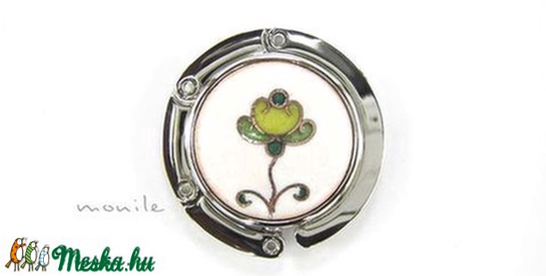 Virágos tűzzománc táskatartó (fehér-zöld) - táska & tok - kulcstartó & táskadísz - táskaakasztó - Meska.hu