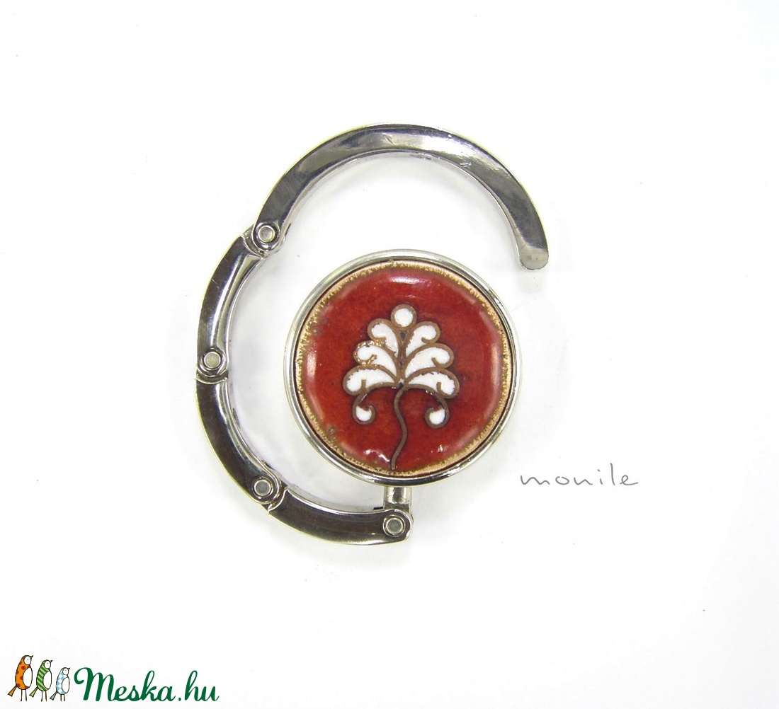 Életfa tűzzománc táskatartó, táskaakasztó (bordó-fehér) -  - Meska.hu