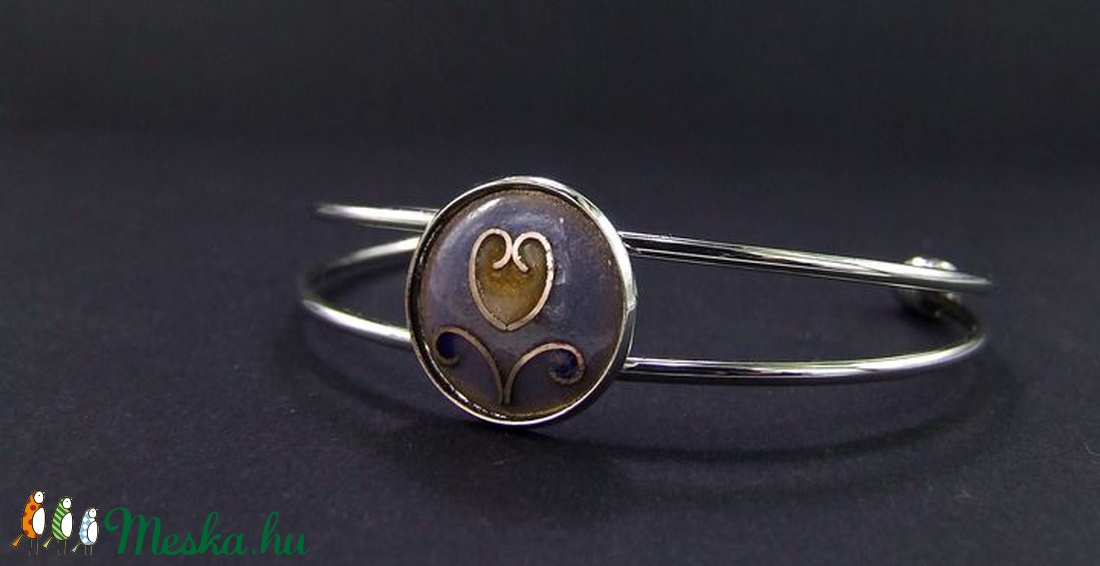 Tulipános kék-barna tűzzománc karperec - ékszer - karkötő - karperec - Meska.hu