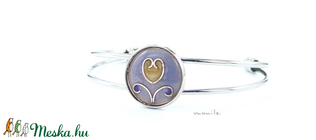 Tulipános kék-barna tűzzománc karperec - ékszer - karkötő - karperec - Meska.hu