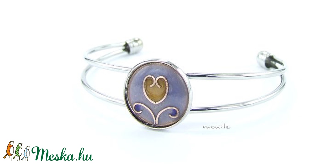 Tulipános kék-barna tűzzománc karperec - ékszer - karkötő - karperec - Meska.hu