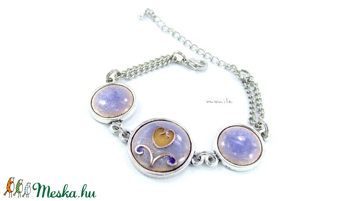 Tulipános kék-barna tűzzománc karkötő - ékszer - karkötő - lánc karkötő - Meska.hu