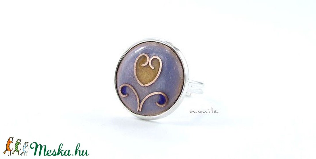 Tulipános kék-barna tűzzománc gyűrű - ékszer - gyűrű - statement gyűrű - Meska.hu