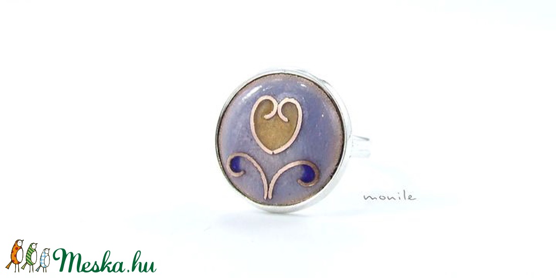 Tulipános kék-barna tűzzománc gyűrű - ékszer - gyűrű - statement gyűrű - Meska.hu