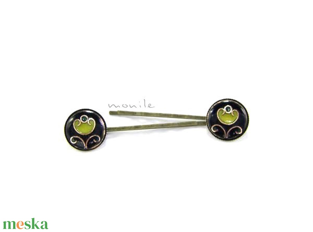 Virágos fekete-zöld tűzzománc hajcsat - ruha & divat - hajdísz & hajcsat - hajcsat & hajtű - Meska.hu