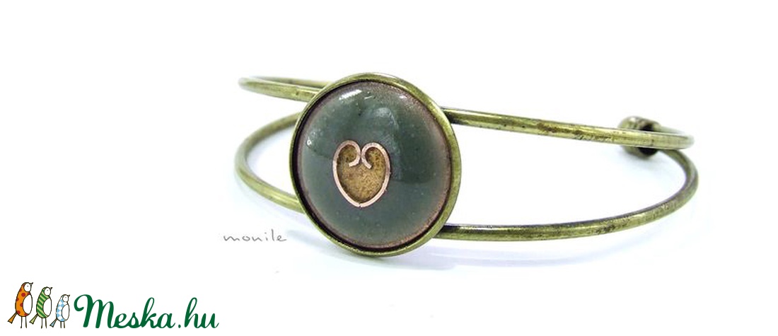 Szíves fekete-rózsaszín tűzzománc karperec - ékszer - karkötő - karperec - Meska.hu