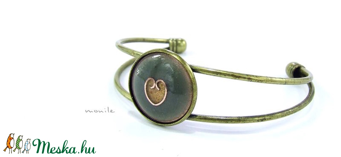 Szíves fekete-rózsaszín tűzzománc karperec - ékszer - karkötő - karperec - Meska.hu