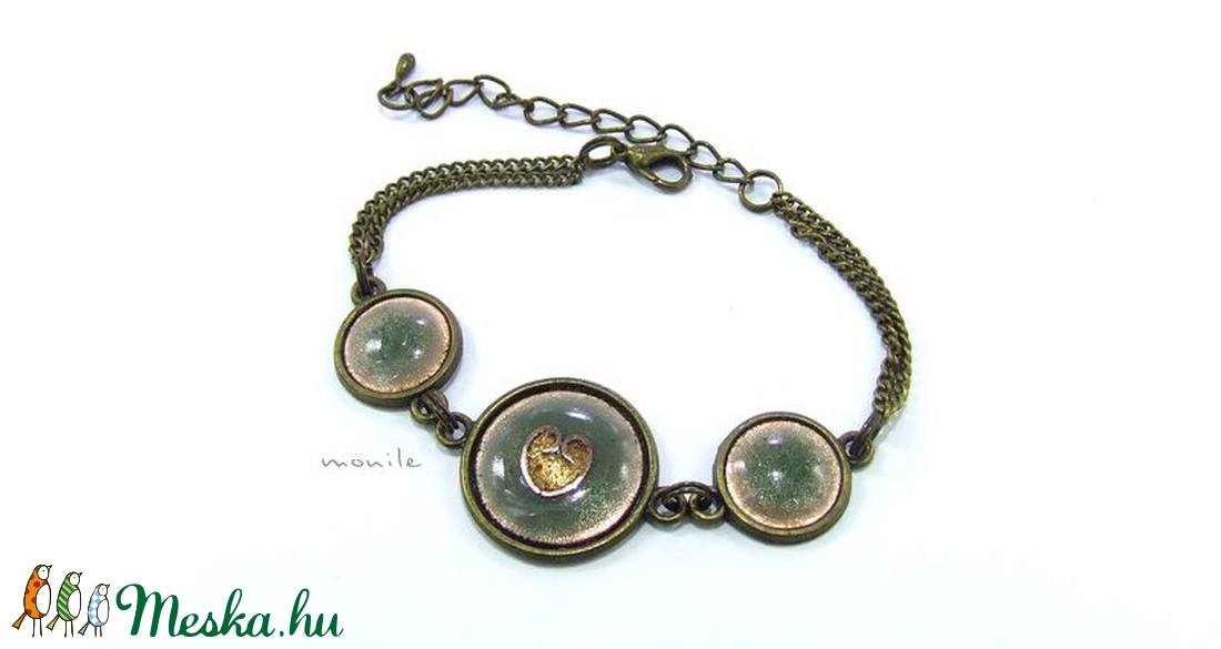 Szíves pisztáciazöld tűzzománc karkötő - ékszer - karkötő - lánc karkötő - Meska.hu