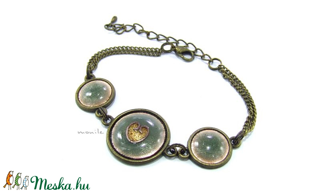 Szíves pisztáciazöld tűzzománc karkötő - ékszer - karkötő - lánc karkötő - Meska.hu