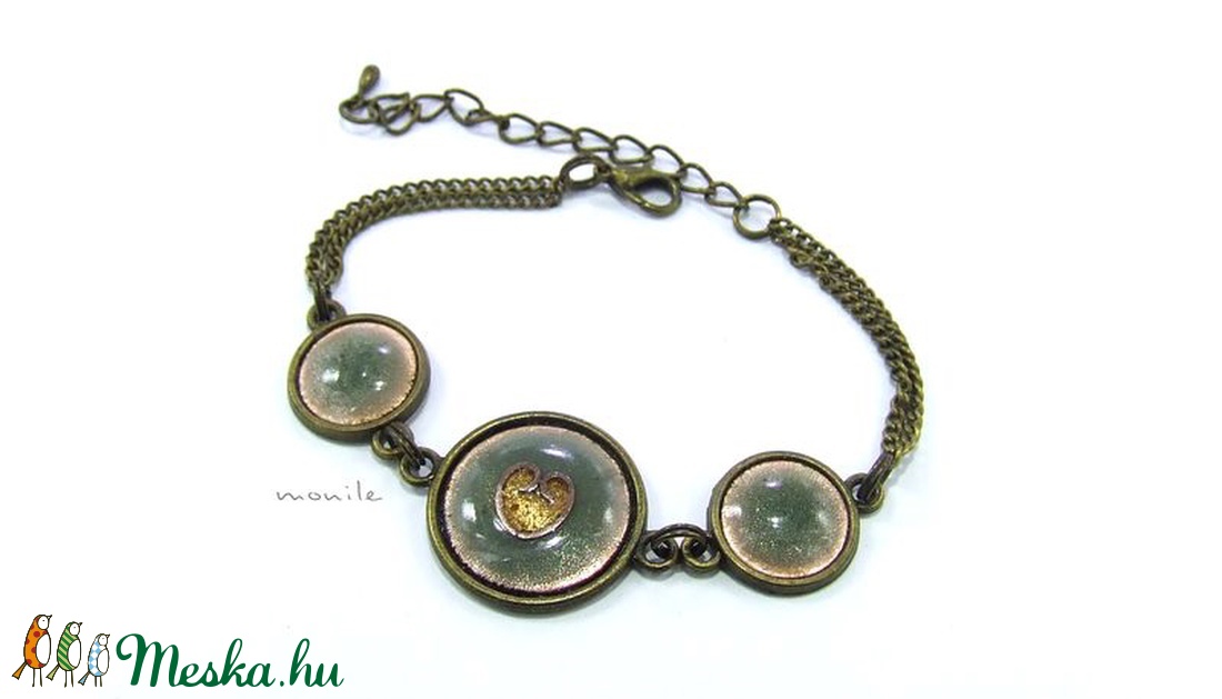 Szíves pisztáciazöld tűzzománc karkötő - ékszer - karkötő - lánc karkötő - Meska.hu