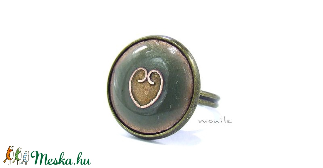 Szíves pisztáciazöld tűzzománc gyűrű - ékszer - gyűrű - szoliter gyűrű - Meska.hu