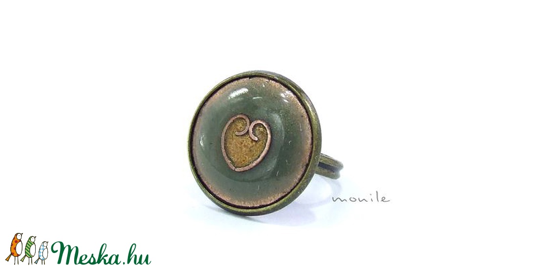 Szíves pisztáciazöld tűzzománc gyűrű - ékszer - gyűrű - szoliter gyűrű - Meska.hu