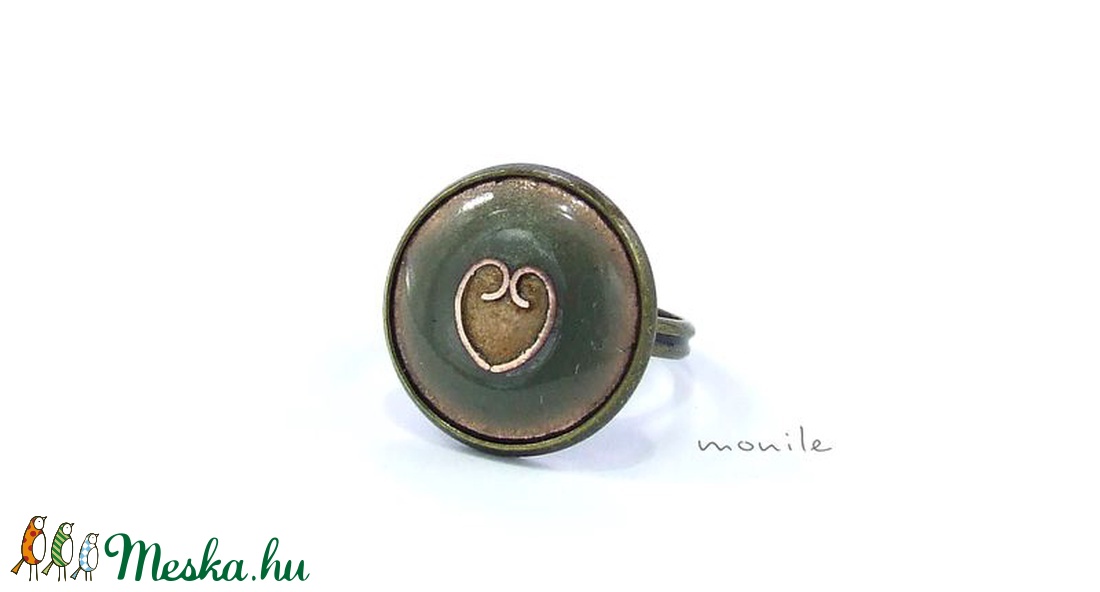 Szíves pisztáciazöld tűzzománc gyűrű - ékszer - gyűrű - szoliter gyűrű - Meska.hu