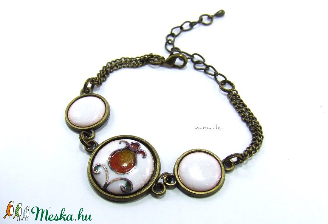 Virágos fehér-narancs tűzzománc karkötő -  - Meska.hu