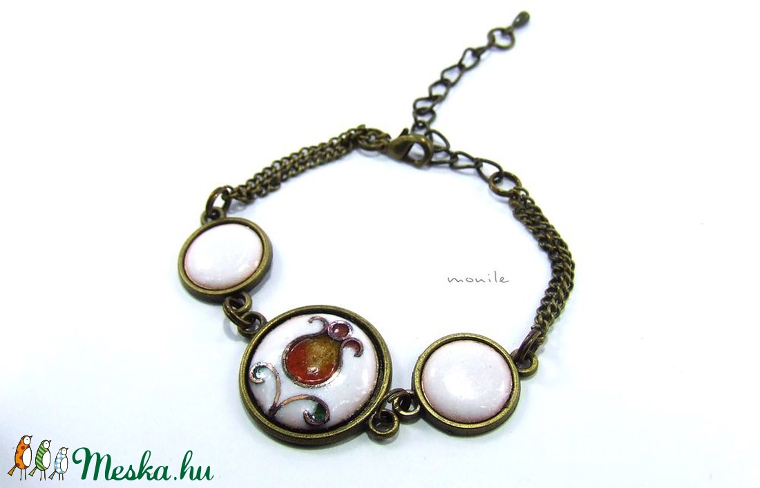 Virágos fehér-narancs tűzzománc karkötő -  - Meska.hu