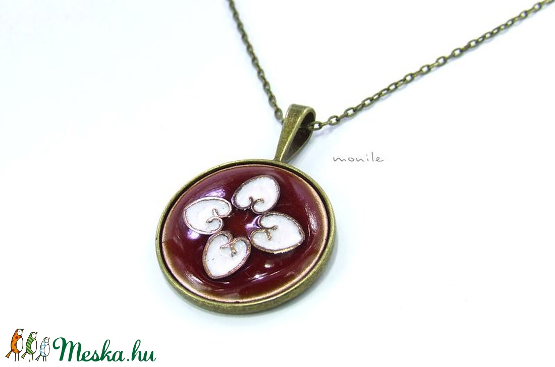 Bordó-fehér tűzzománc nyaklánc -  - Meska.hu