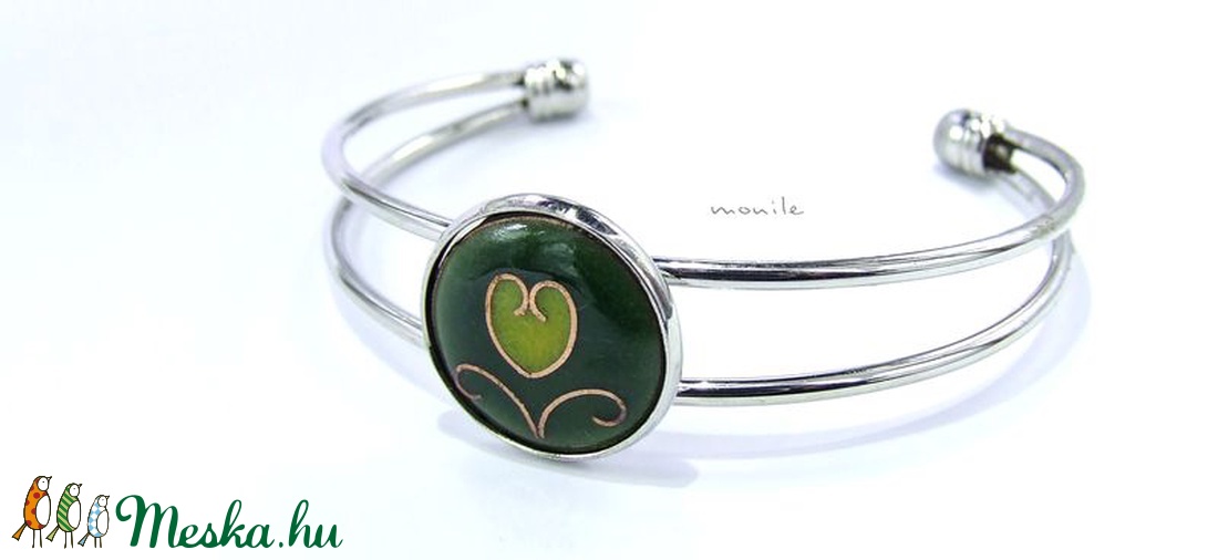 Tulipános zöld-sárga tűzzománc karperec -  - Meska.hu