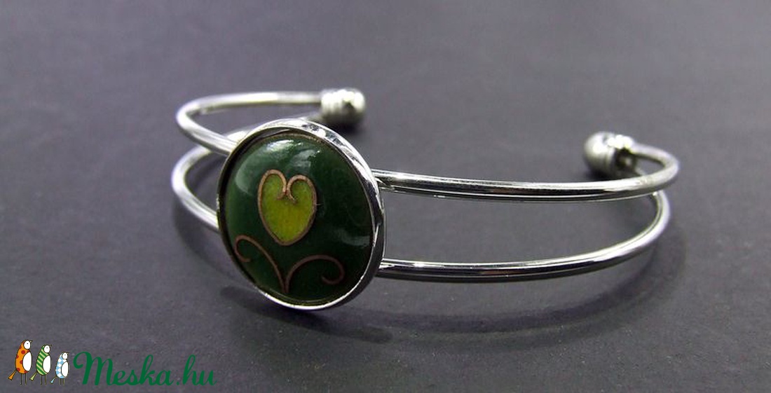 Tulipános zöld-sárga tűzzománc karperec -  - Meska.hu