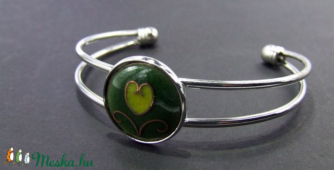 Tulipános zöld-sárga tűzzománc karperec -  - Meska.hu