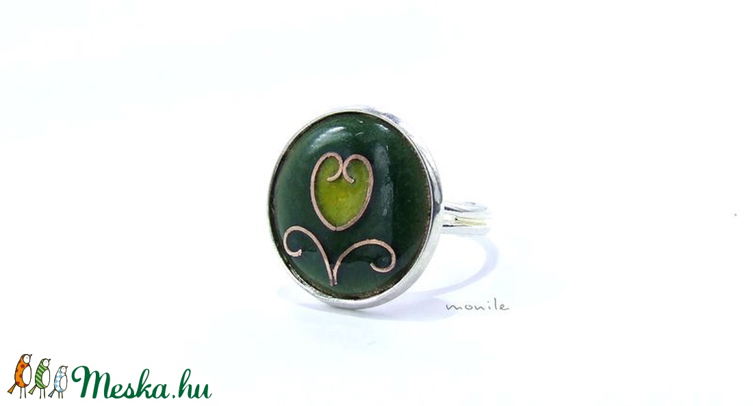 Tulipános zöld-sárga tűzzománc gyűrű -  - Meska.hu