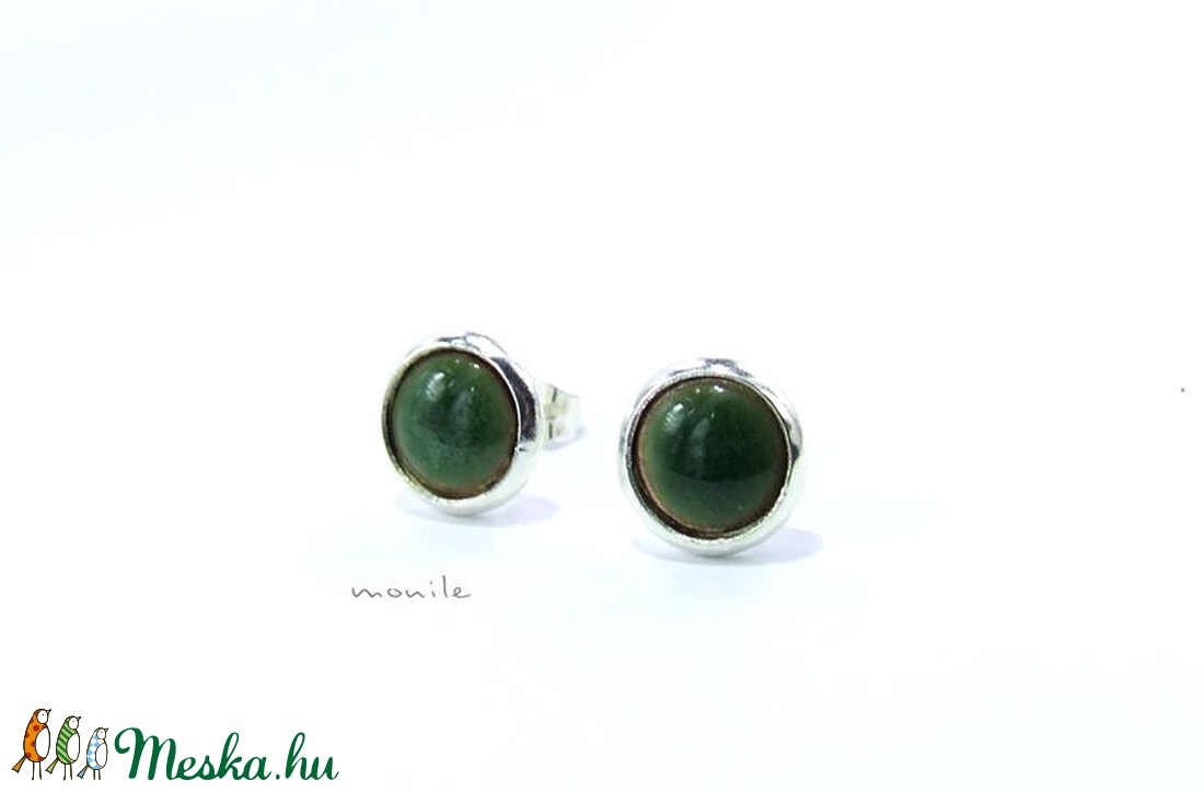 Kicsi zöld tűzzománc bedugós fülbevaló -  - Meska.hu