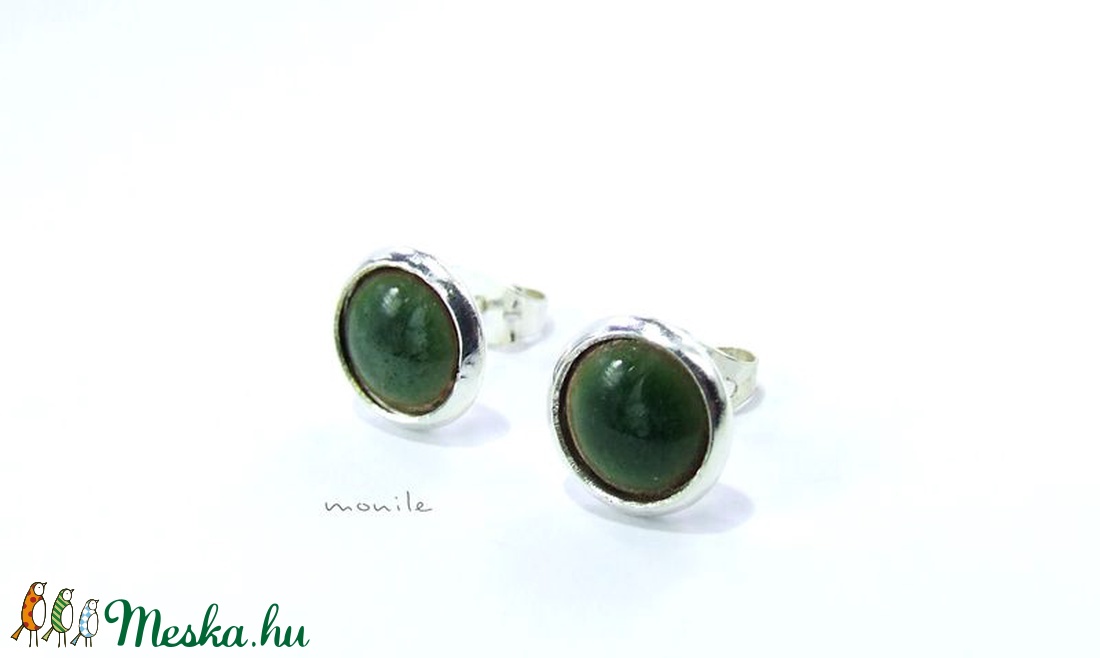 Kicsi zöld tűzzománc bedugós fülbevaló -  - Meska.hu