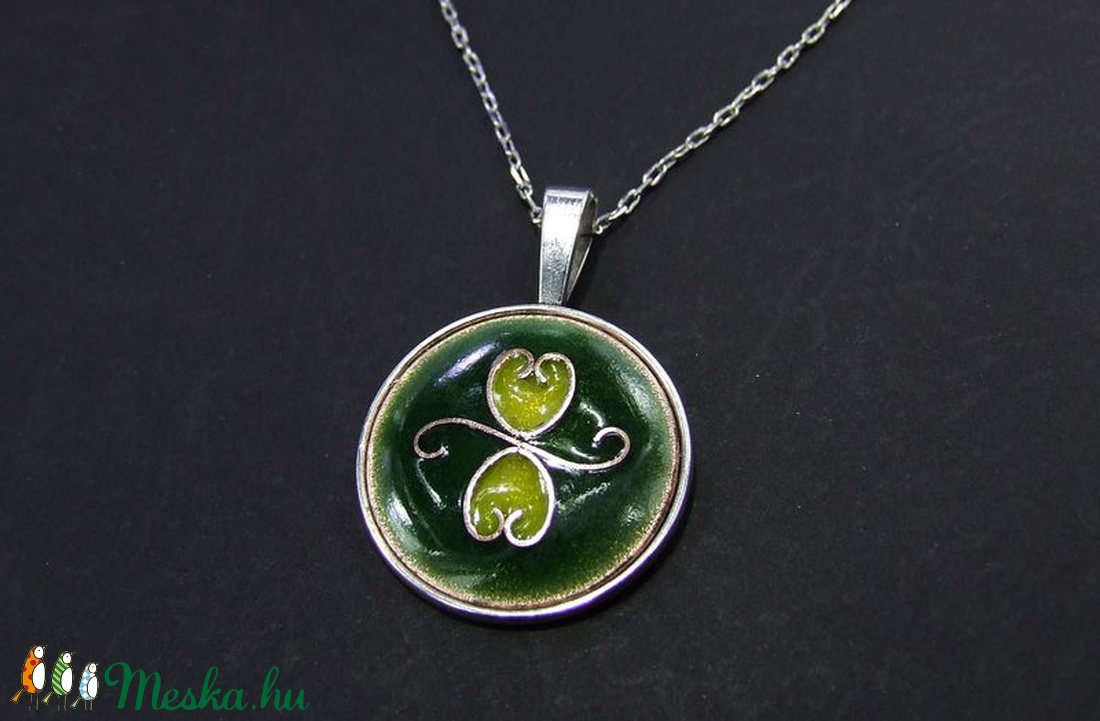 Zöld-sárga tűzzománc nyaklánc -  - Meska.hu