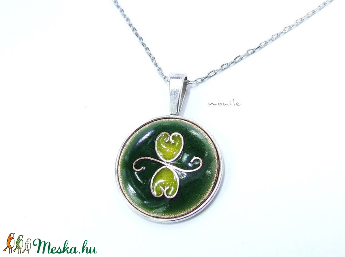 Zöld-sárga tűzzománc nyaklánc -  - Meska.hu