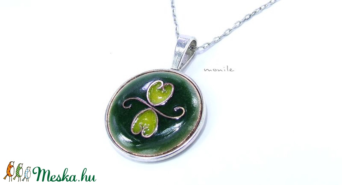 Zöld-sárga tűzzománc nyaklánc -  - Meska.hu