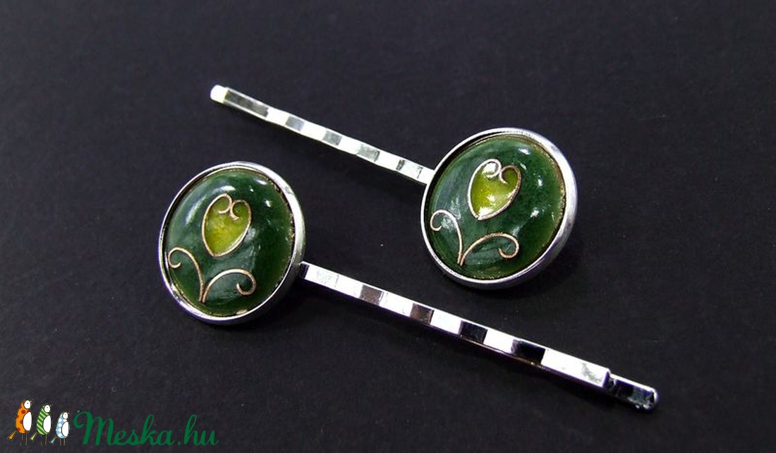 Tulipános zöld-sárga tűzzománc hajcsat -  - Meska.hu