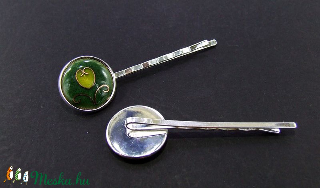 Tulipános zöld-sárga tűzzománc hajcsat -  - Meska.hu