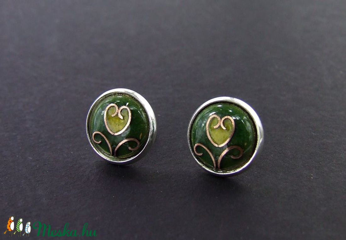 Bedugós tűzzománc fülbevaló - tulipános zöld-sárga -  - Meska.hu