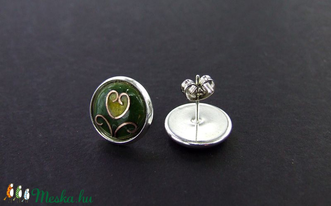 Bedugós tűzzománc fülbevaló - tulipános zöld-sárga -  - Meska.hu