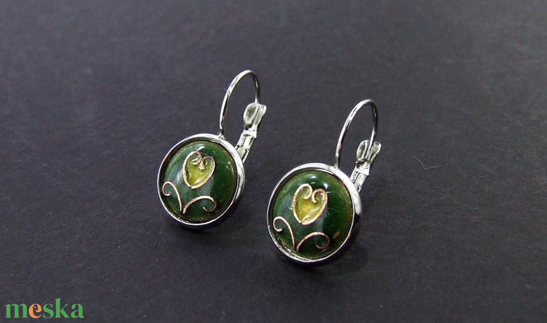 Tűzzománc fülbevaló (kicsi) - tulipános zöld-sárga -  - Meska.hu