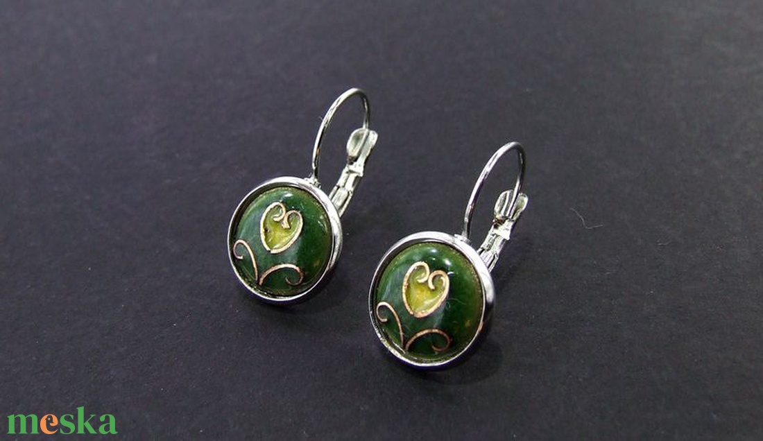 Tűzzománc fülbevaló (kicsi) - tulipános zöld-sárga -  - Meska.hu