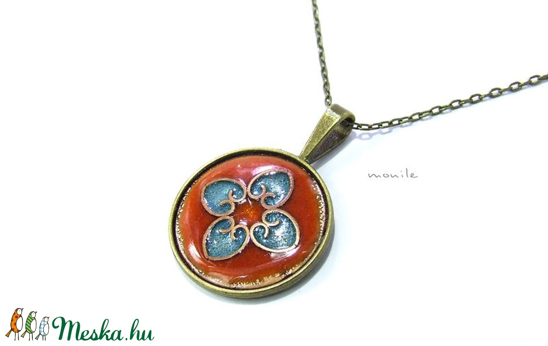 Narancs-türkiz tűzzománc nyaklánc -  - Meska.hu