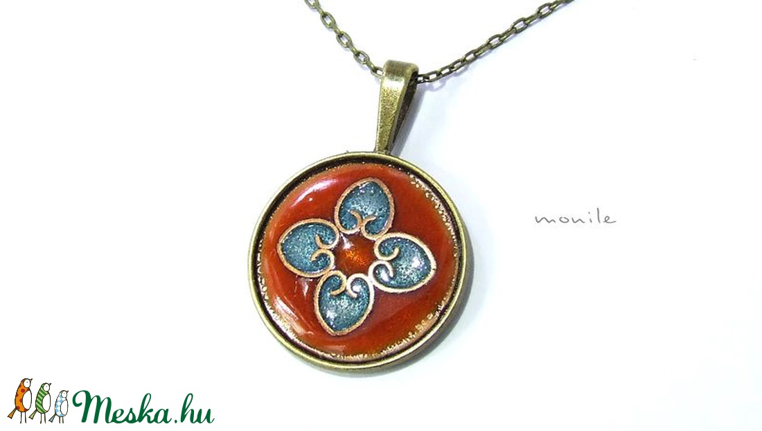 Narancs-türkiz tűzzománc nyaklánc -  - Meska.hu