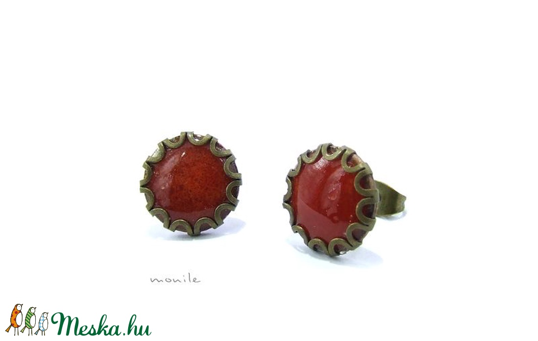 Narancs tűzzománc bedugós fülbevaló hullámos széllel -  - Meska.hu