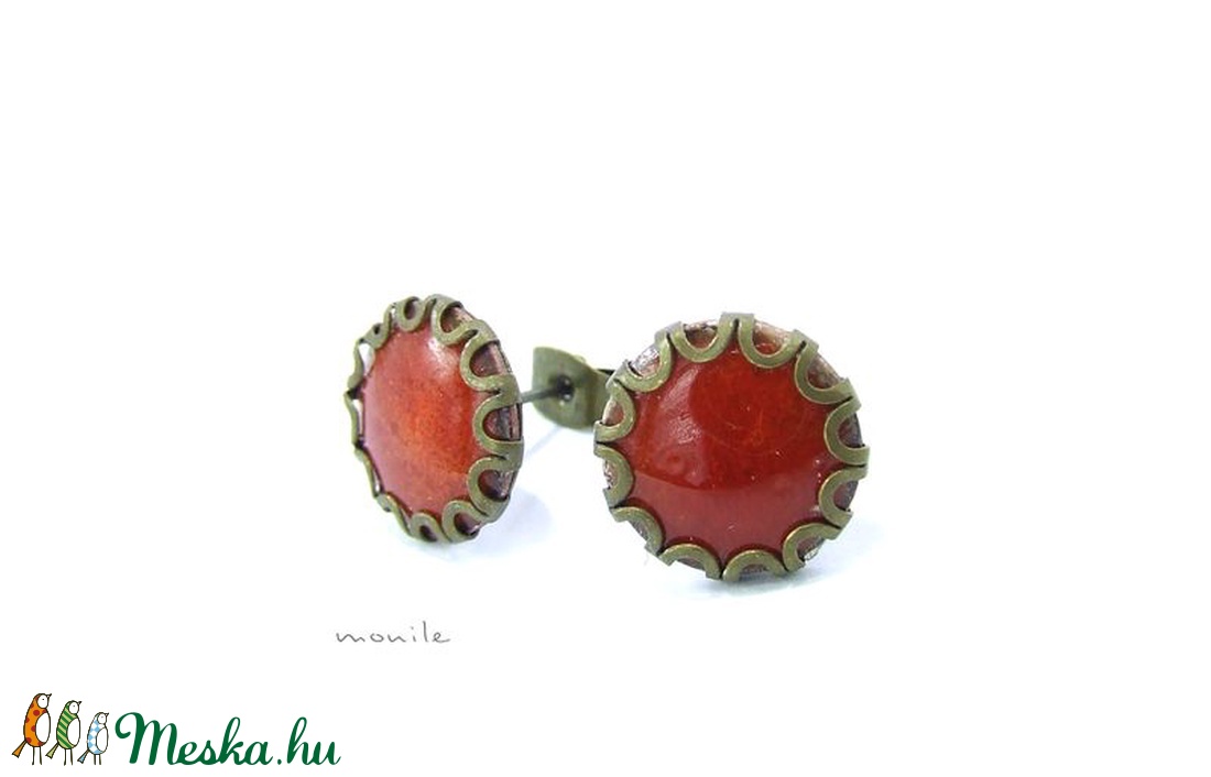 Narancs tűzzománc bedugós fülbevaló hullámos széllel -  - Meska.hu