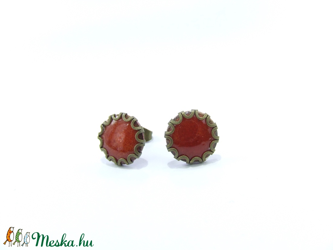 Narancs tűzzománc bedugós fülbevaló hullámos széllel -  - Meska.hu