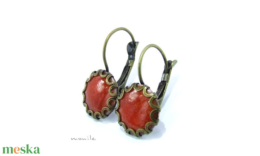 Narancs tűzzománc fülbevaló hullámos széllel -  - Meska.hu