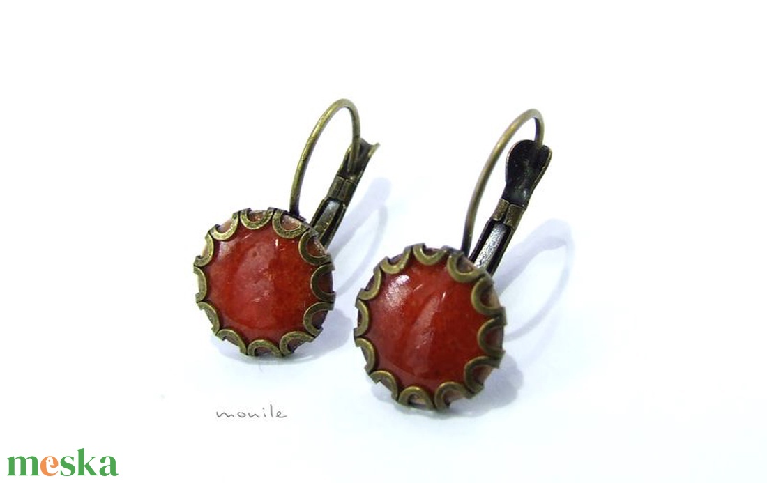 Narancs tűzzománc fülbevaló hullámos széllel -  - Meska.hu
