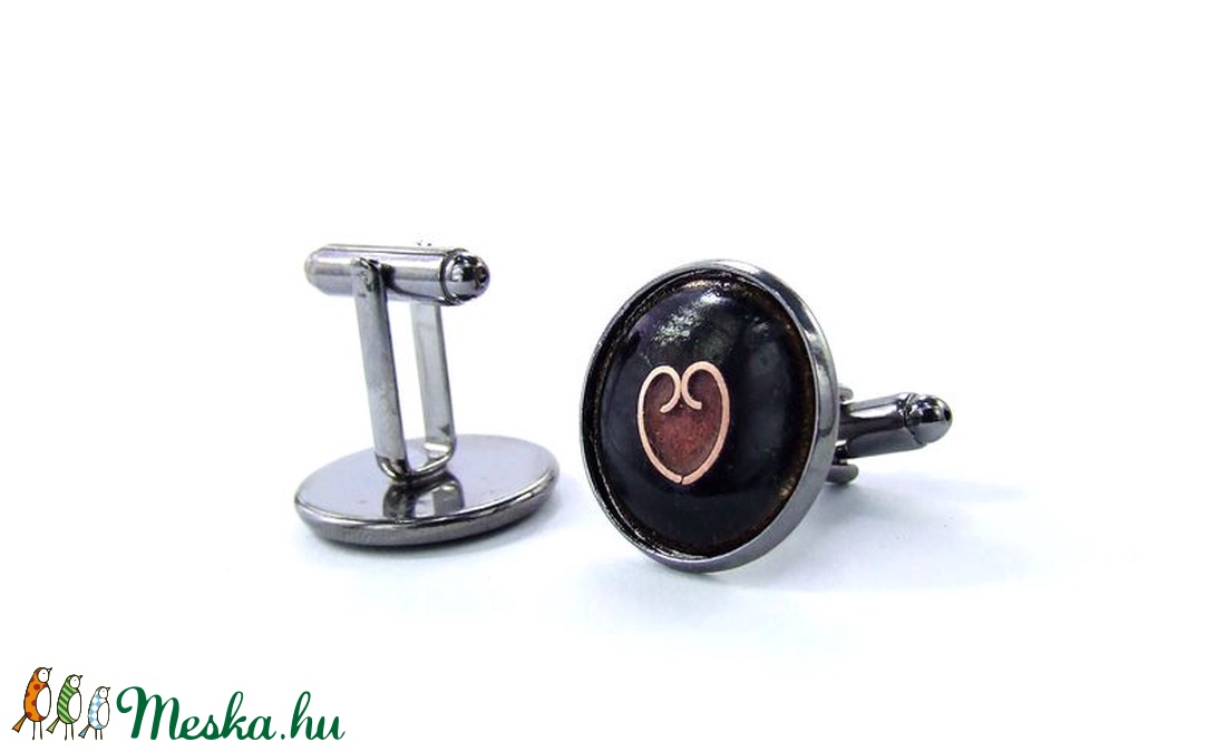 Mandzsettagomb - szíves fekete-rózsaszín tűzzománc - ékszer - mandzsettagomb - Meska.hu