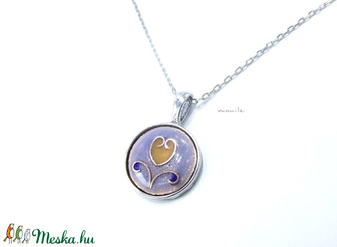 Tulipános kék-barna tűzzománc nyaklánc - ékszer - nyaklánc - medálos nyaklánc - Meska.hu