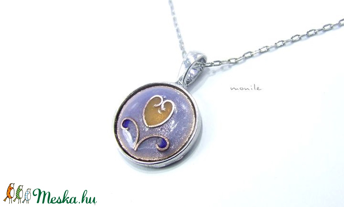 Tulipános kék-barna tűzzománc nyaklánc - ékszer - nyaklánc - medálos nyaklánc - Meska.hu