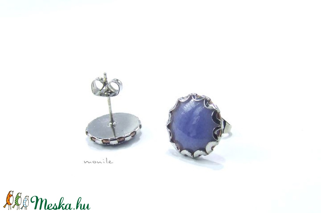 Levendulakék tűzzománc bedugós fülbevaló hullámos széllel - ékszer - fülbevaló - pötty fülbevaló - Meska.hu