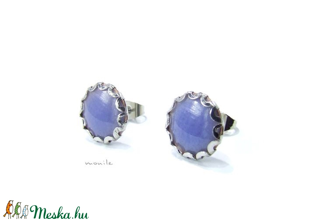 Levendulakék tűzzománc bedugós fülbevaló hullámos széllel - ékszer - fülbevaló - pötty fülbevaló - Meska.hu