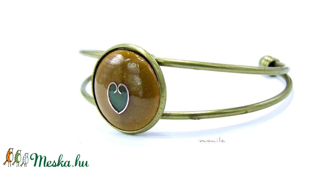 Szíves mustársárga-zöld tűzzománc karperec - ékszer - karkötő - karperec - Meska.hu