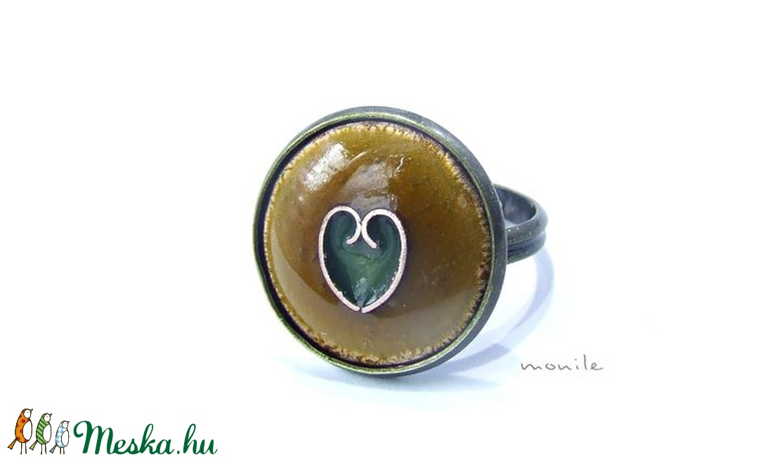 Szíves mustársárga-zöld tűzzománc gyűrű - ékszer - gyűrű - szoliter gyűrű - Meska.hu